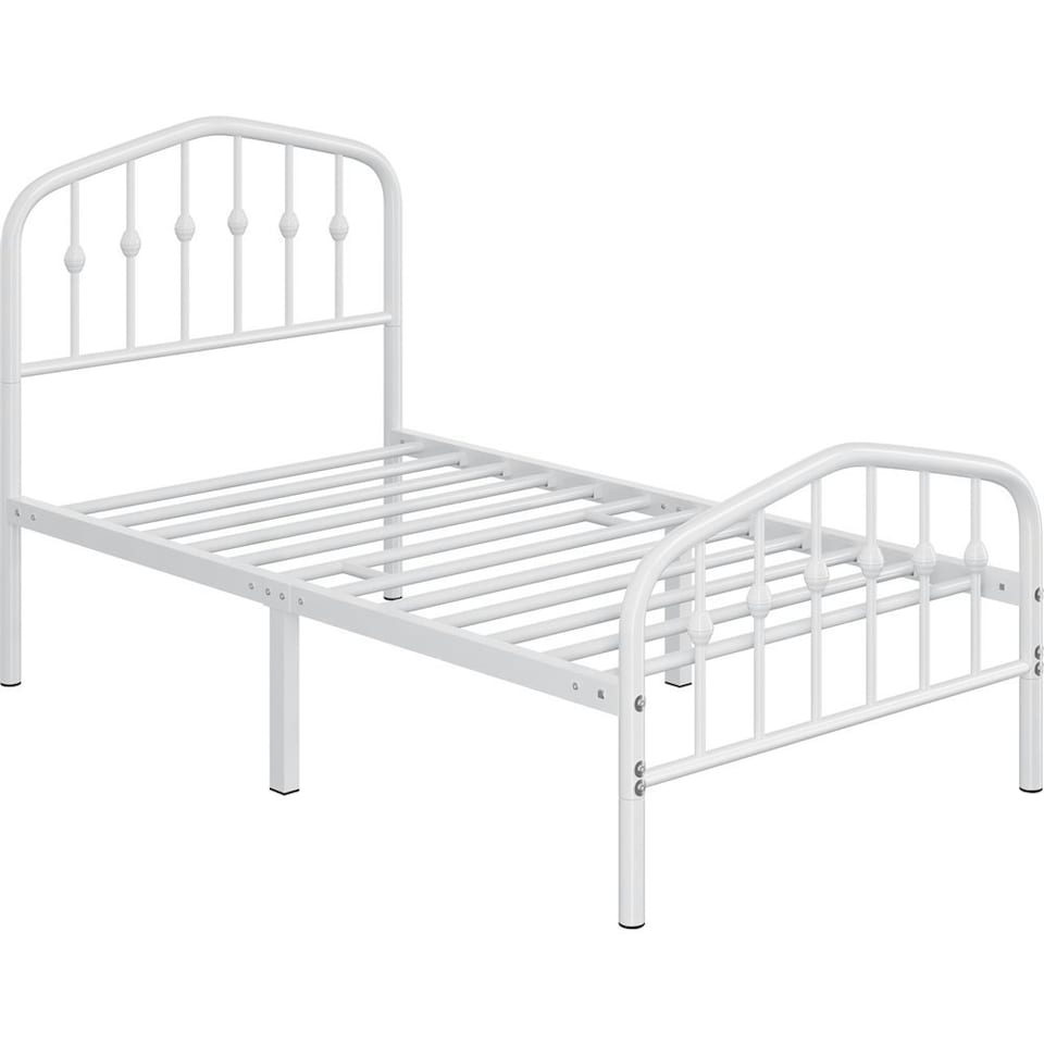 image 1 of Yaheetech 190 cm L × 90 cm W Modern Metal Bed Frame with Arched Headboard White