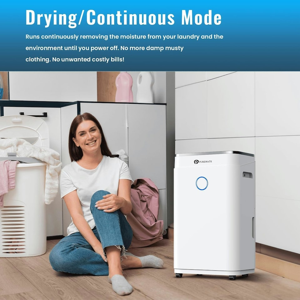 image 1 of PureMate 20 Litre Dehumidifier with Ioniser, Continuous Drainage Hose and Sleep Mode