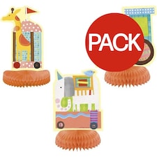Unique Party Circus Animal Baby Shower Table Decoration (Pack of 3) - Multicoloured - One Size