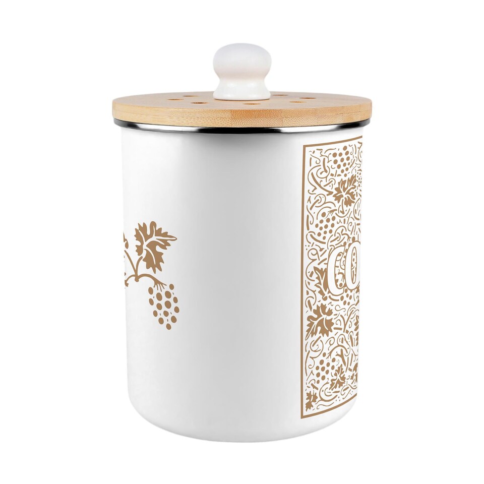 image 1 of Oak Leaves & Berries Compost Caddy - Metal 2L Golden Yellow Decorative Kitchen Food Waste Bin