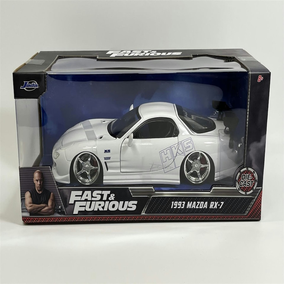 image 1 of Fast and Furious 1993 Mazda RX-7 White HKS Power 1:24 Scale Jada 32607