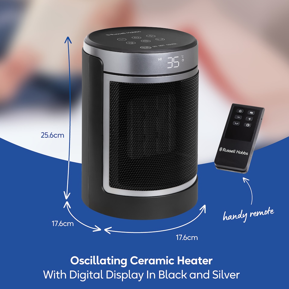 image 1 of Russell Hobbs RHCH2002S Space Heater in Black & Silver Round 1500W Portable Electric Heater