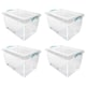 image 1 of JVL Plastic Clip Lidded Storage Box with Wheels, Stackable and Nestable, Clear, Set of 4, 50L Clear