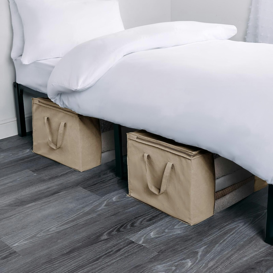 image 1 of OHS 2 Pack Foldable Underbed Wardrobe Clothes Organiser Storage Bags, Large - Natural