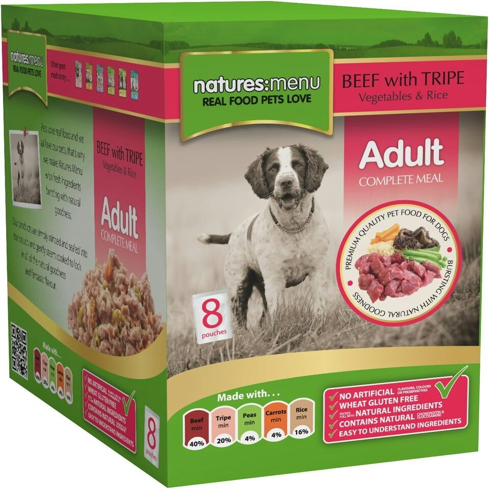 image 1 of Natures Menu Dog Pouch Adult Beef and Tripe 300g (one supplied) May Vary