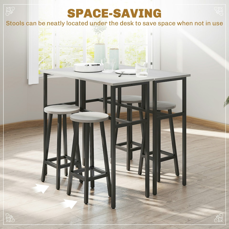 image 1 of HOMCOM 6-Piece Industrial Bar Table Set, 2 Kitchen Tables with 4 Stools, Grey