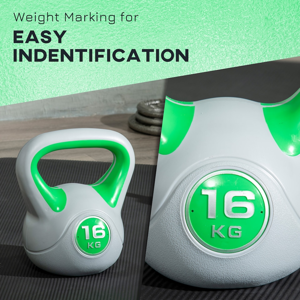 image 1 of SPORTNOW 16kg Kettle Bell with Handle for Home Gym, Green and Grey | Green | Green