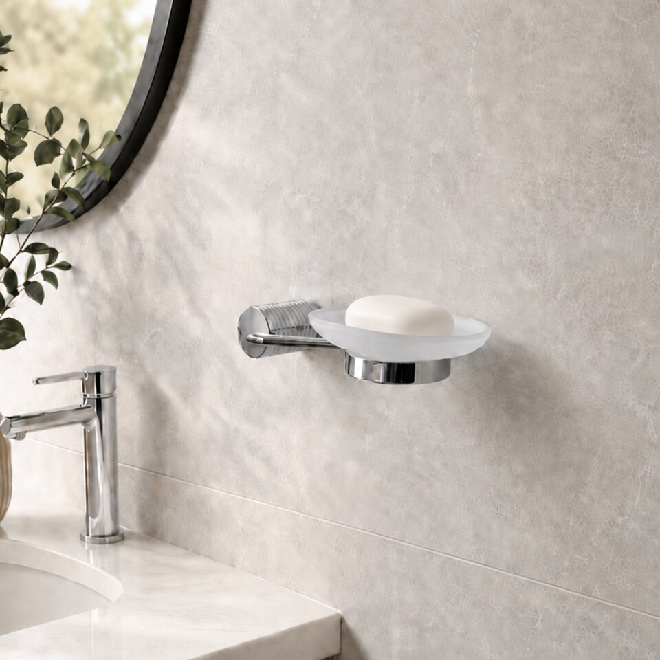 image 1 of Showerdrape Vitality Chrome Stainless Steel Wall Mounted Frosted Glass Soap Dish | Silver | 1