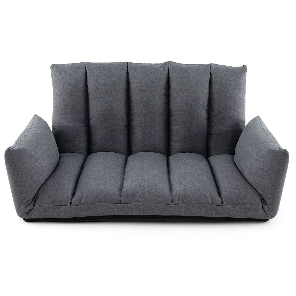 image 1 of COSTWAY Foldable Floor Sofa Upholstered Recliner Chair Grey