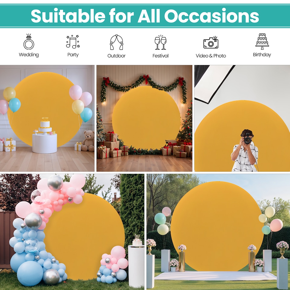 image 1 of 160GSM Gold Round Arch Backdrop Cover - 220cm