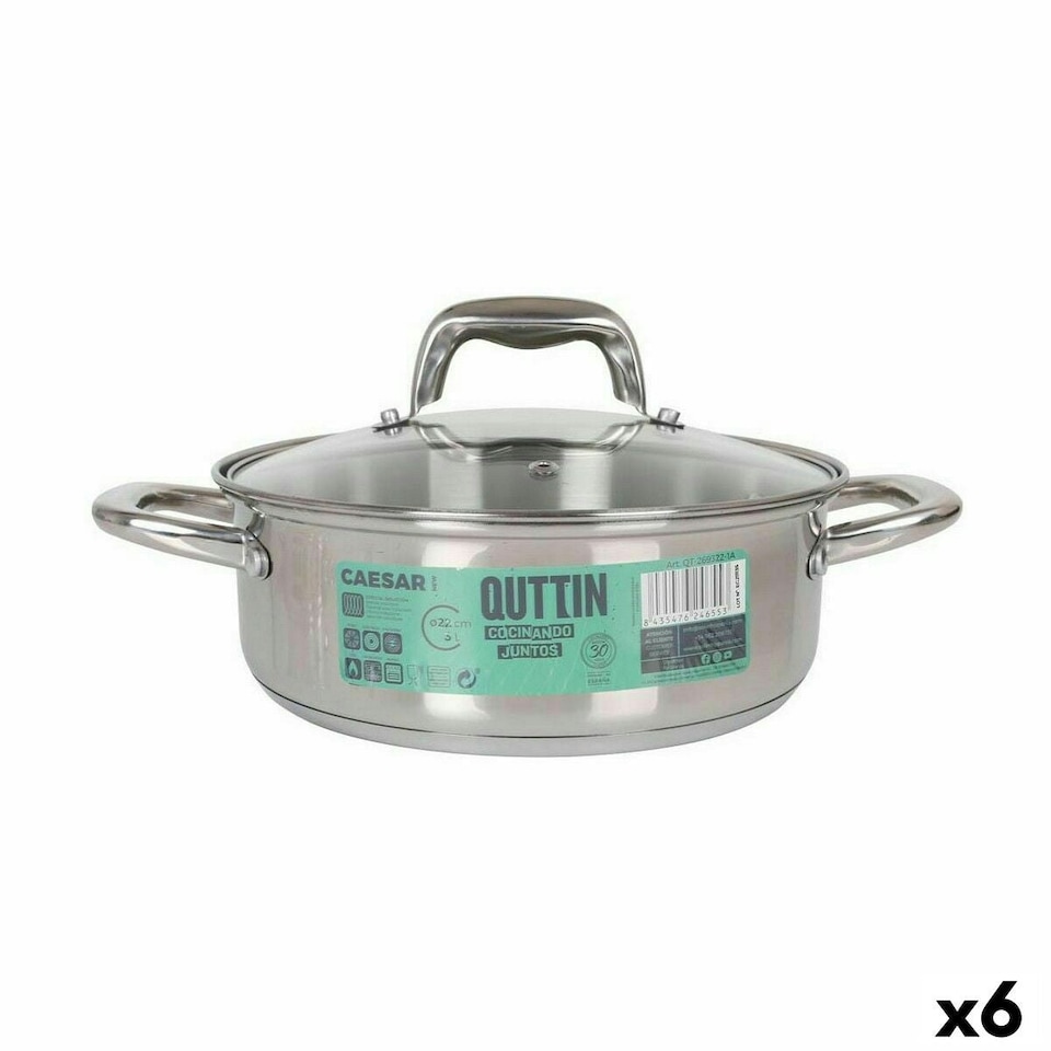 image 1 of Casserole with glass lid Quttin Caesar Steel ø 22 x 8 cm (6 Units) N/A