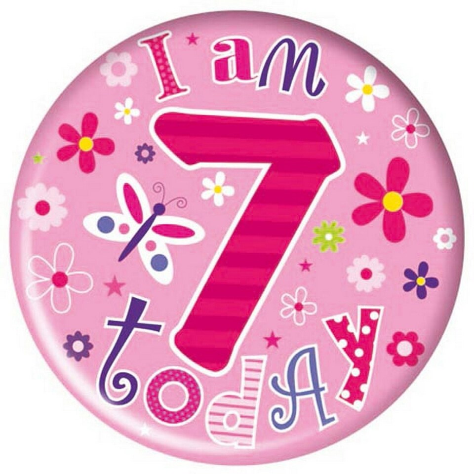 Simon Elvin Childrens/Girls I Am 7 Today Giant Badge - White/Pink - One Size
