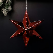 20cm Battery Operated Light up Hanging Christmas Shooting Star Bauble  in Ruby with LEDs