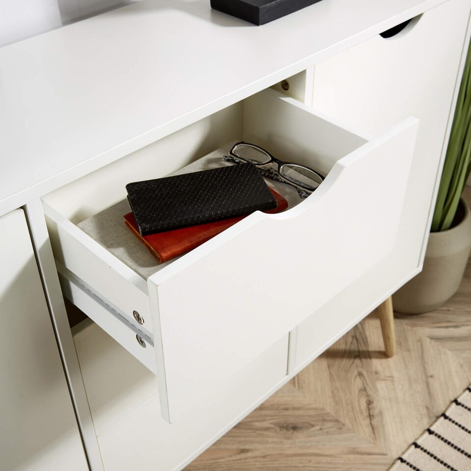 image 1 of Sideboard Storage Cabinet With Drawers Cupboard Solid Wood Legs | White