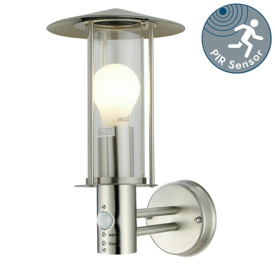 image 1 of First Choice Lighting Treviso Brushed Stainless Steel Motion Sensor Outdoor Security Light Silver | Clear