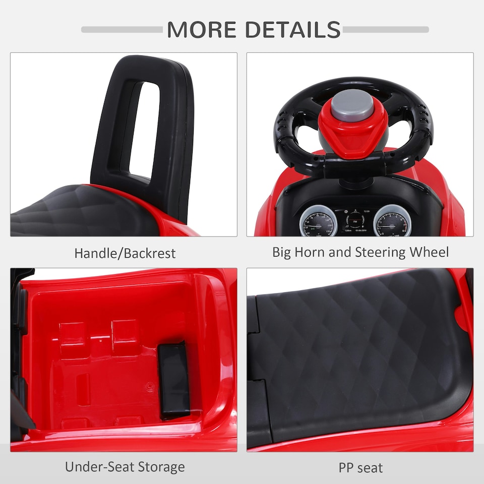 image 1 of HOMCOM 3-in-1 Ride On Car Foot To Floor Slider Toddler w/ Horn Steering Red