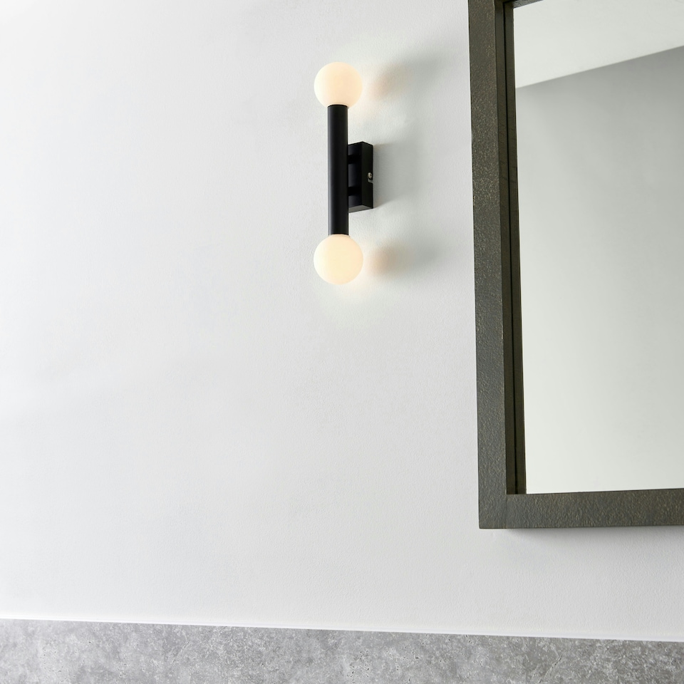 image 1 of Toronto Matt Black IP44 2 Light Wall Light