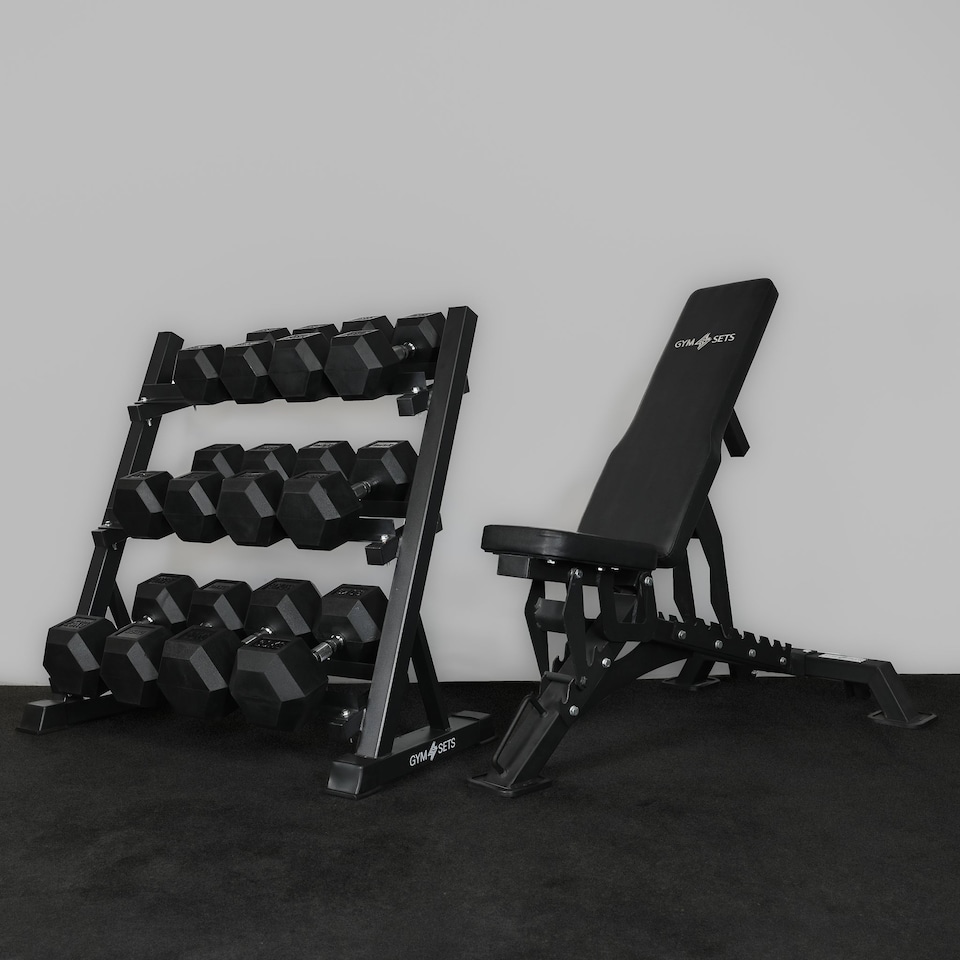 image 1 of GYM SETS 3Tier Dumbbell Storage Rack- (1 Rack | 25-35kg | 25 / 27.5 / 30 / 32.5 / 35kg / Upgraded Home Bench | +£60)