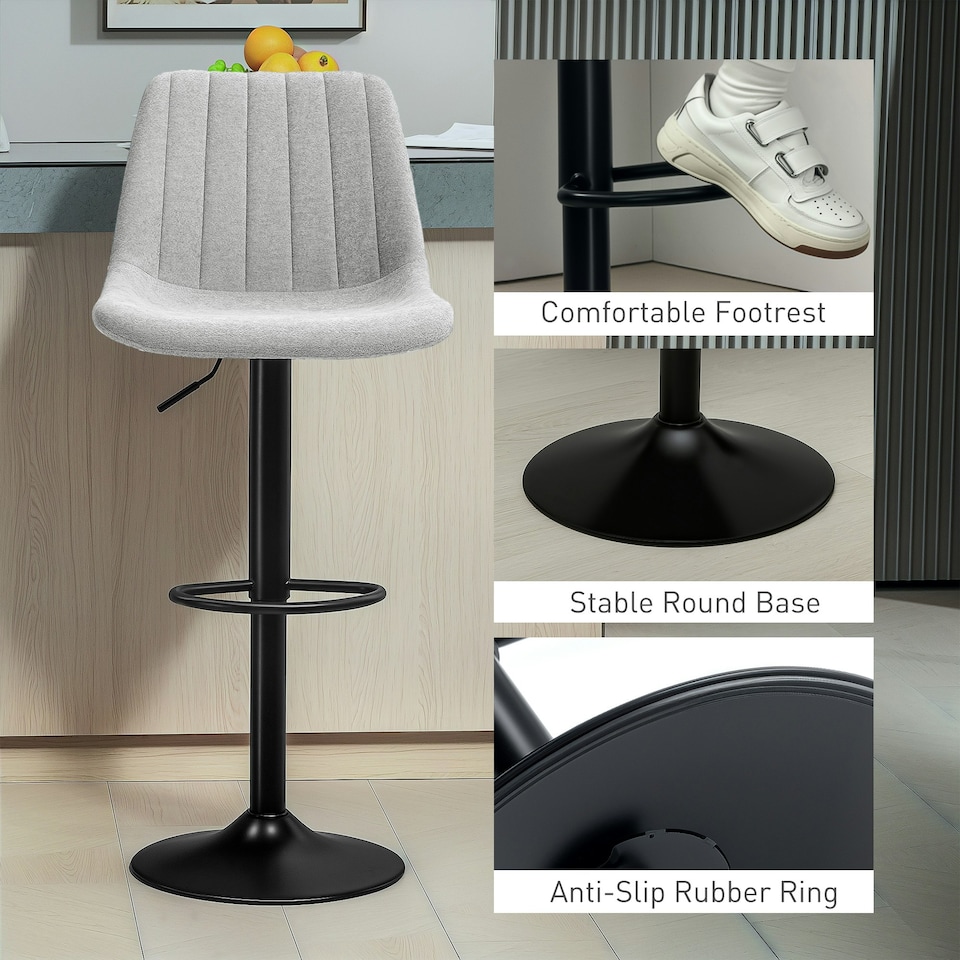image 1 of HOMCOM Bar Stools Set of 2 Adjustable Swivel Bar Chairs with Backrest | Grey | One size | 1