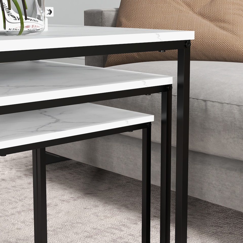 image 1 of HOMCOM Nesting Coffee Tables Set of 3 Stacking Sofa Side Tables White