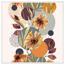 Orange geometric with flowers (Picture Frame) White | M
