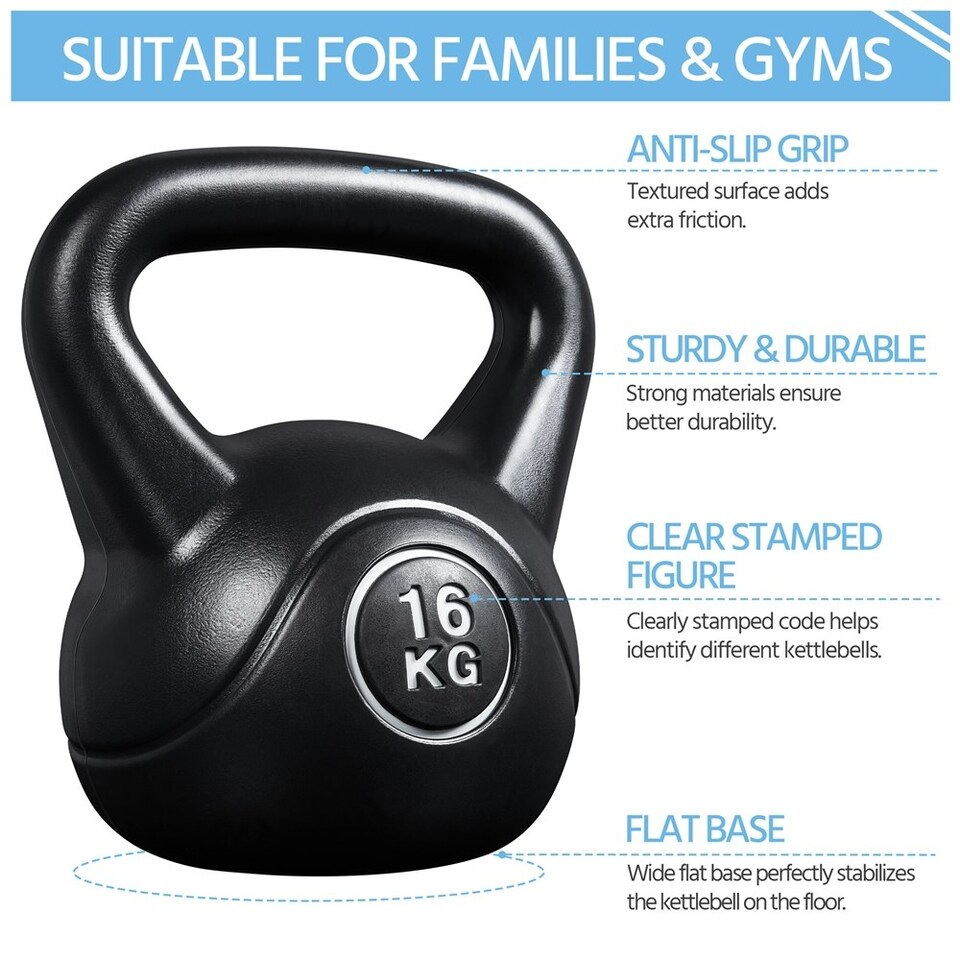 image 1 of Yaheetech 16kg HDPE Coated Kettlebell with Ergonomic Handle | Black | 16
