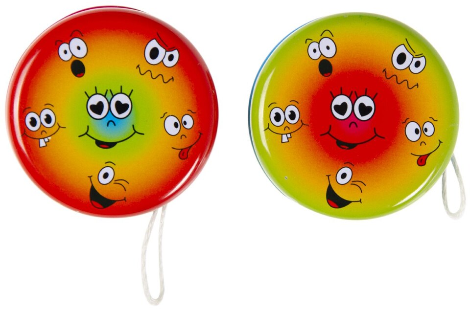 image 1 of Pack of 12 Metal Yo-Yo Emotions Theme Return Tops
