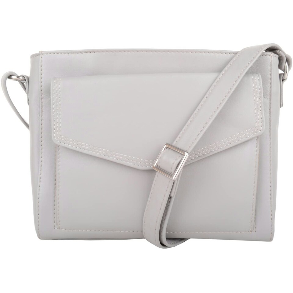 image 1 of Cross Body Shoulder Genuine Soft Leather Pocket Detail Handbag Grey | Autumn Ink Light Grey