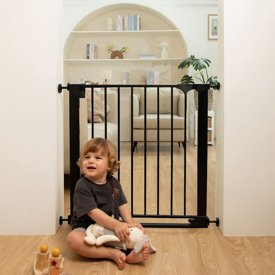 image 1 of Safetots SafeStep Gate, Black, 110cm - 117cm, Extra Low Walkthough, 81cm Extra Wide Doorway, Extra Wide Gate for Stairs, Hallways and Doors, Baby and Toddler, Easy Installation