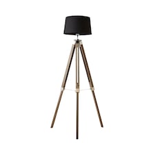 ValueLights Clipper Light Wood Tripod Floor Lamp Black Taper Shade