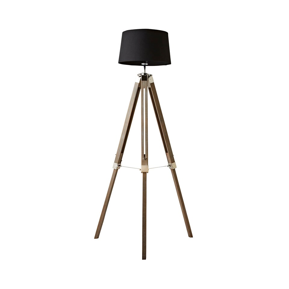 image 1 of ValueLights Clipper Light Wood Tripod Floor Lamp Black Taper Shade
