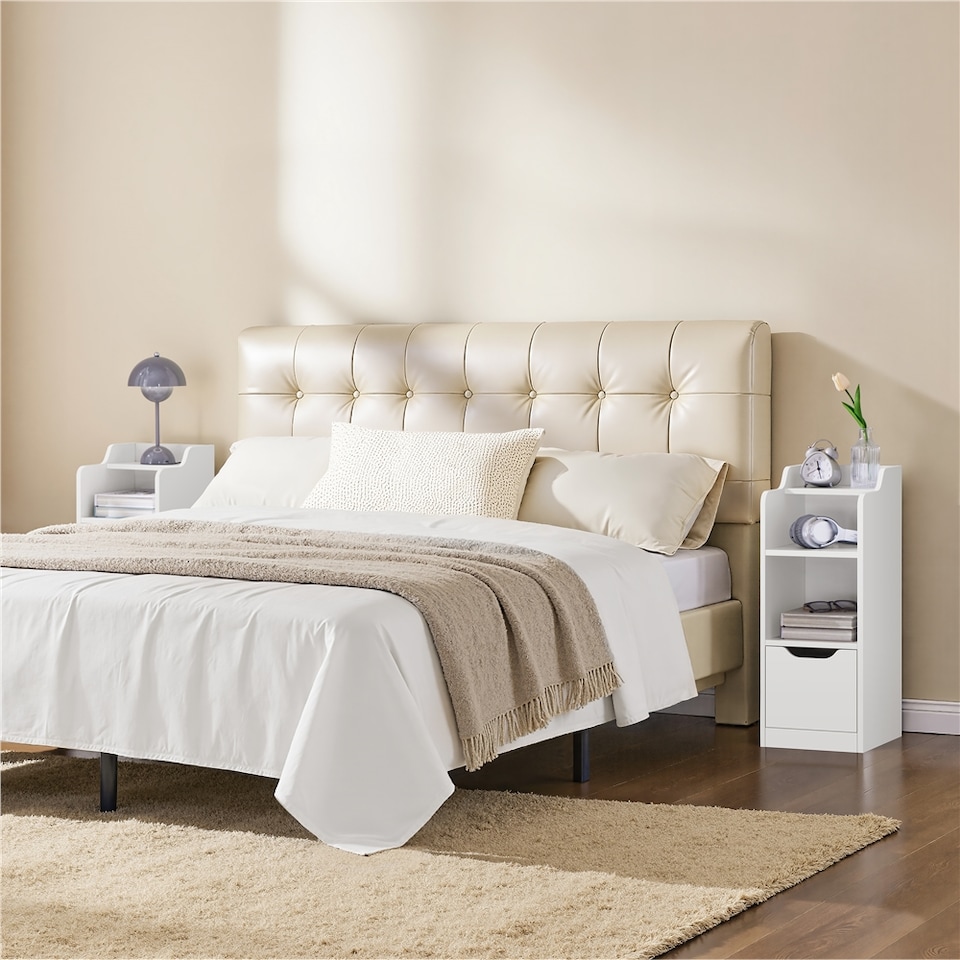 image 1 of Yaheetech Narrow Nightstand with Drawer-White | White | White | 25 cm W × 30 cm D × 65 cm H | 1