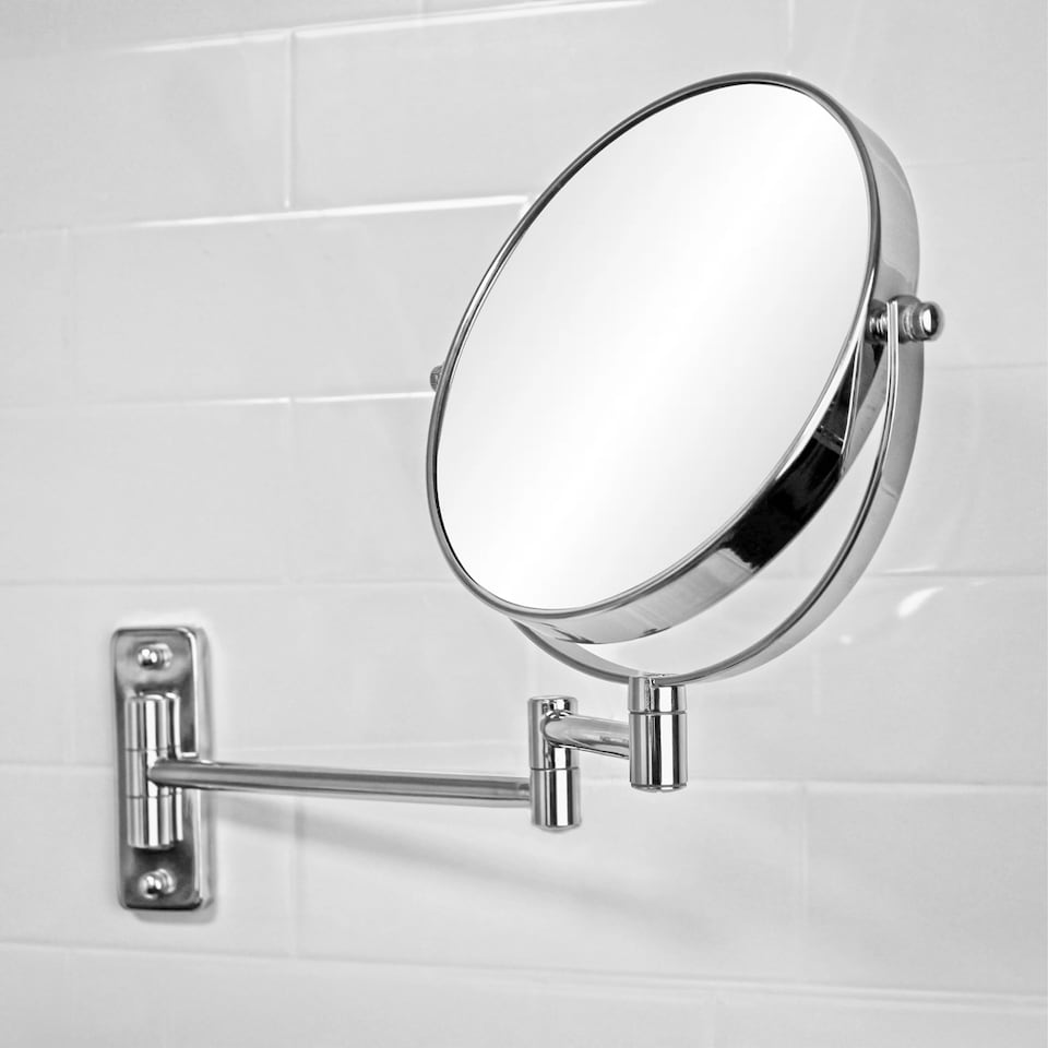 image 1 of Showerdrape Lindos 3x Magnifying Chrome Extending Wall Mounted Shaving Mirror | Silver | 1