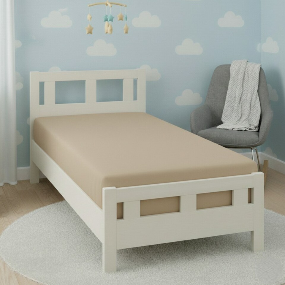 image 1 of Flannelette Cot Bed Fitted Sheet Soft Brushed Cotton Bedding Comfort | Brown | Beige | Cot Bed