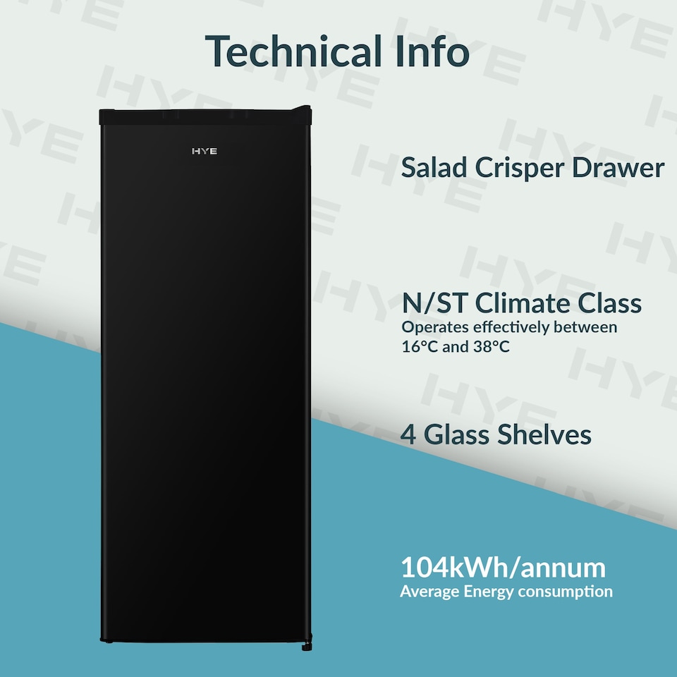 image 1 of HYE Freestanding Larder Fridge, 242 Litre, 55cm, Black - RF01SDF242B01
