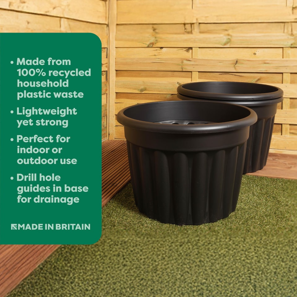 image 1 of Wham Vista 3 x 60cm Round Plastic Garden Planters | Black | Slate/Black