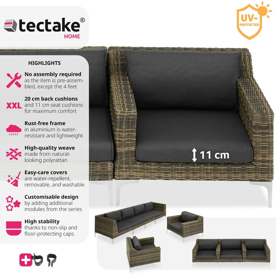 image 1 of Rattan Garden Furniture Villanova - armchair, thick seat cushion, 85 x 89 x 72 cm