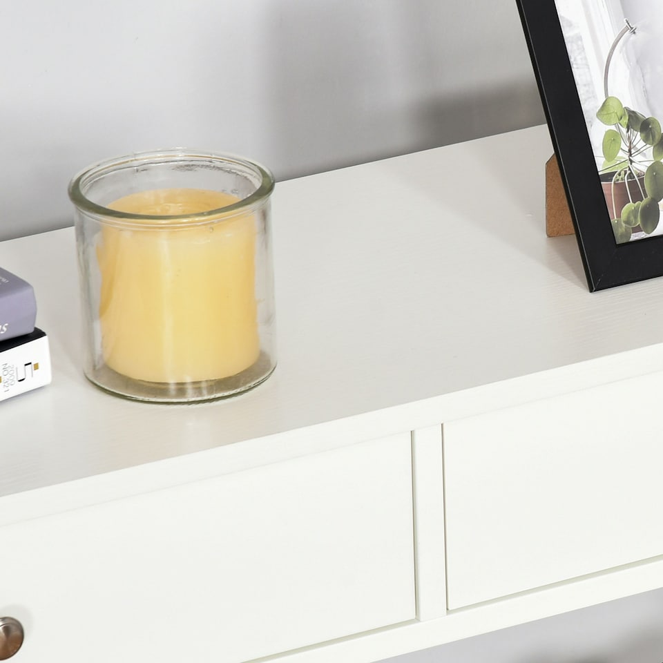 image 1 of HOMCOM Console Table Side Desk Shelves Drawers Open Top X Support Hallway White White | White
