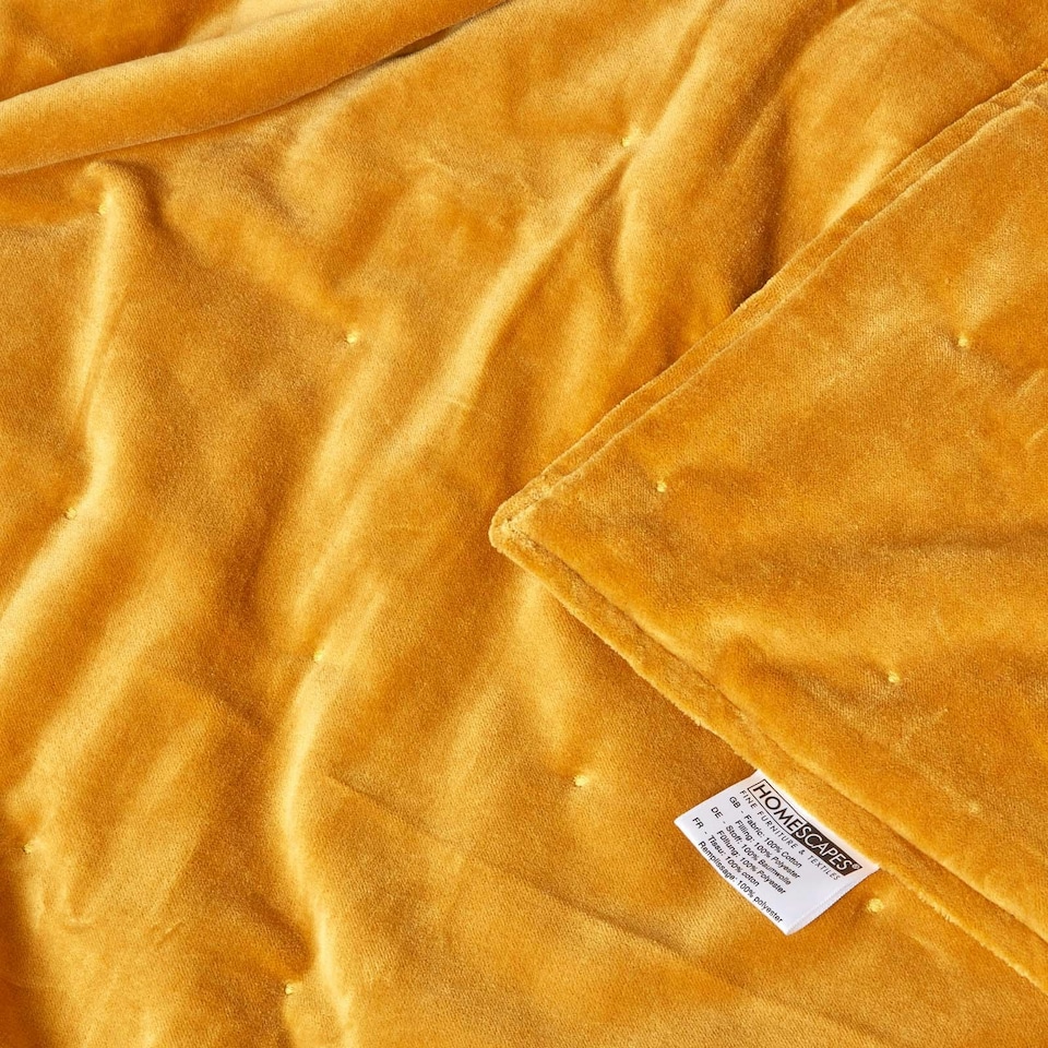 image 1 of Homescapes Mustard Velvet Quilted Throw - 150 x 200 cm Yellow