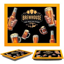 GEEZY Brewhouse Design Wooden Lap Serving Tray with Bean Bag Cushion 44x34cm