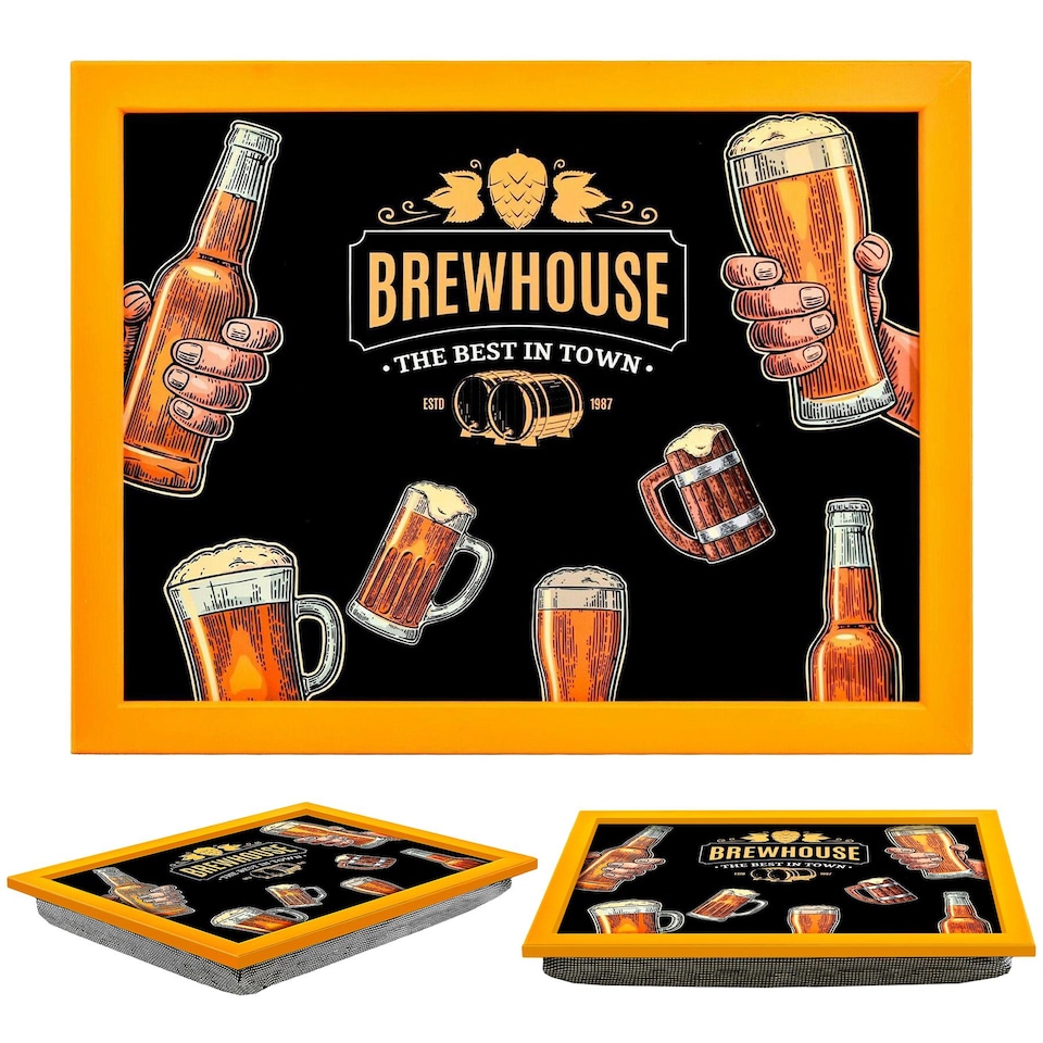 image 1 of GEEZY Brewhouse Design Wooden Lap Serving Tray with Bean Bag Cushion 44x34cm