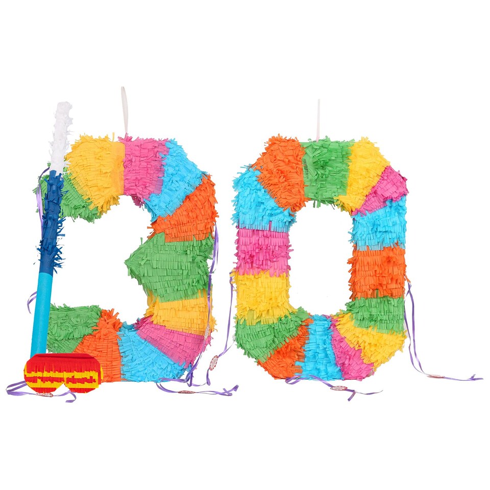 image 1 of Fax Potato 30th Birthday Pinata Set with Stick & Blindfold - Blue Stick