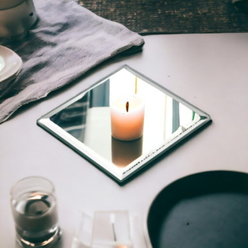 image 1 of Mirror Candle Plate - Medium | White | Square | 1