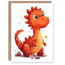 Cute Red Baby Dinosaur Cartoon For Child Birthday Card