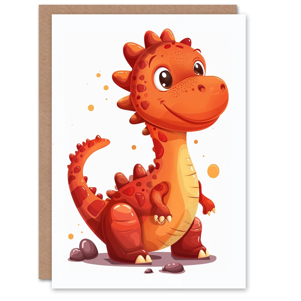image 1 of Cute Red Baby Dinosaur Cartoon For Child Birthday Card
