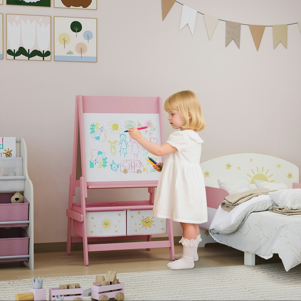 image 1 of AIYAPLAY 3-in-1 Kids Easel, Double-Sided Art Easel with Paper Roll Pink