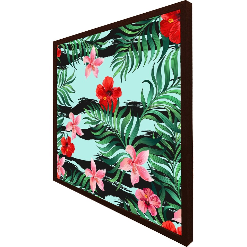 image 1 of Red & pink tropical plants (Picutre Frame) Brown | Oak | S