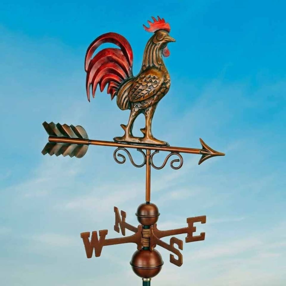 image 1 of Bantam Red Rooster Copper Farmhouse Weathervane - Steel - L47 x W47 x H86.6 cm - Antique Bronze Finish