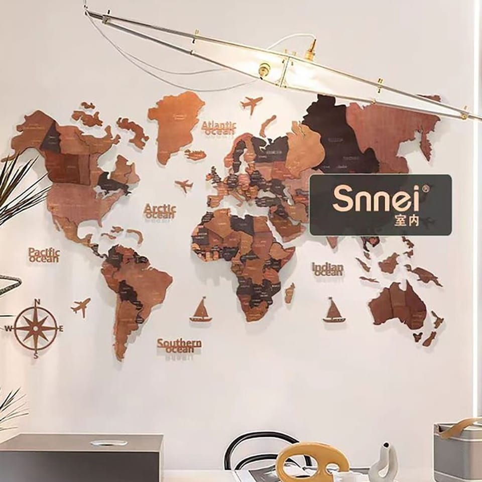 image 1 of 3D Wooden World Map Wall Decor Wall Art Home Office Travel Birthday Decoration