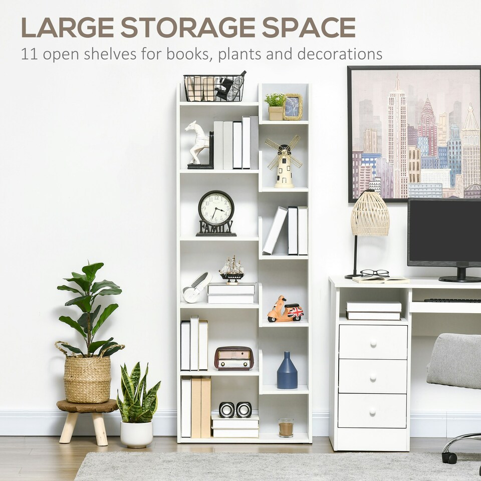 image 1 of HOMCOM 6-Tier Bookshelf Freestanding Decorative Storage Shelves for Home White